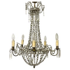 French Beaded Regency Style Basket Chandelier, 1920s