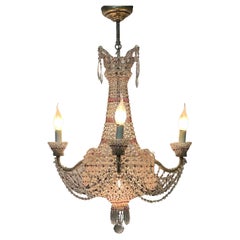 French Pink Beaded Regency Style Basket Chandelier, 1950s