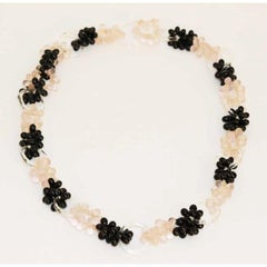 French Pink & Black Glass Cluster Rousselet Necklace, 30s
