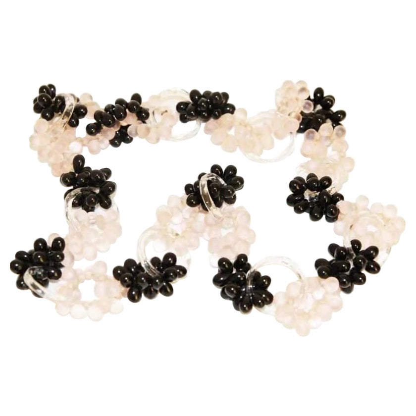 French Pink 
Black Glass Cluster Rousselet Necklace, 30s For Sale