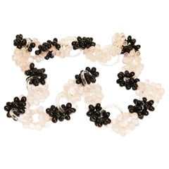 Vintage French Pink & Black Glass Cluster Rousselet Necklace, 30s