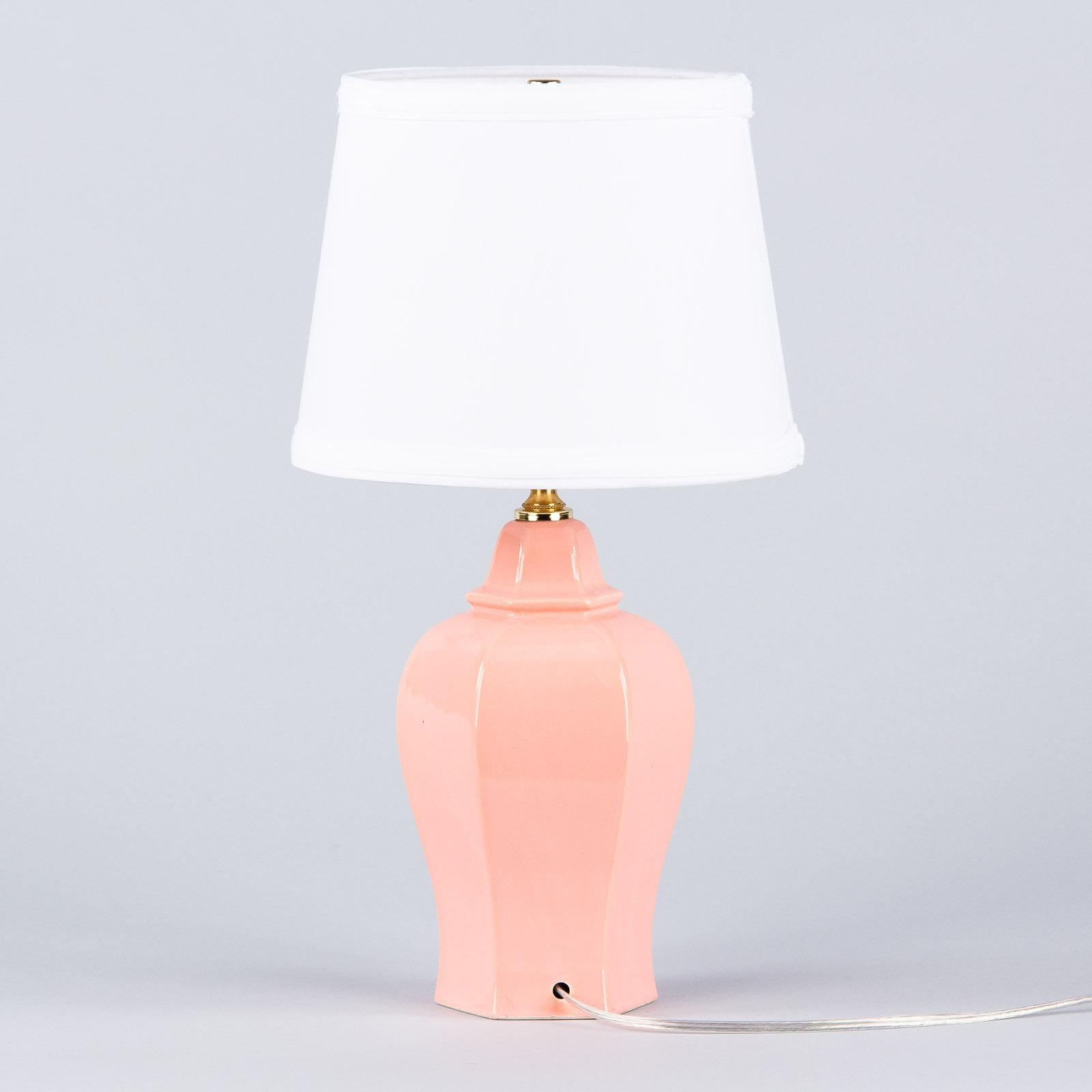 French Pink Ceramic Lamp, 1960s In Good Condition In Austin, TX