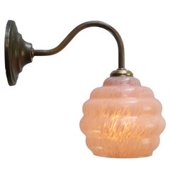 French Pink Clichy Glass Brass Sconce Wall Lamp