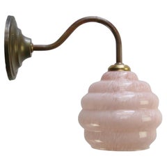 French Pink Clichy Glass Brass Sconce Wall Lamp