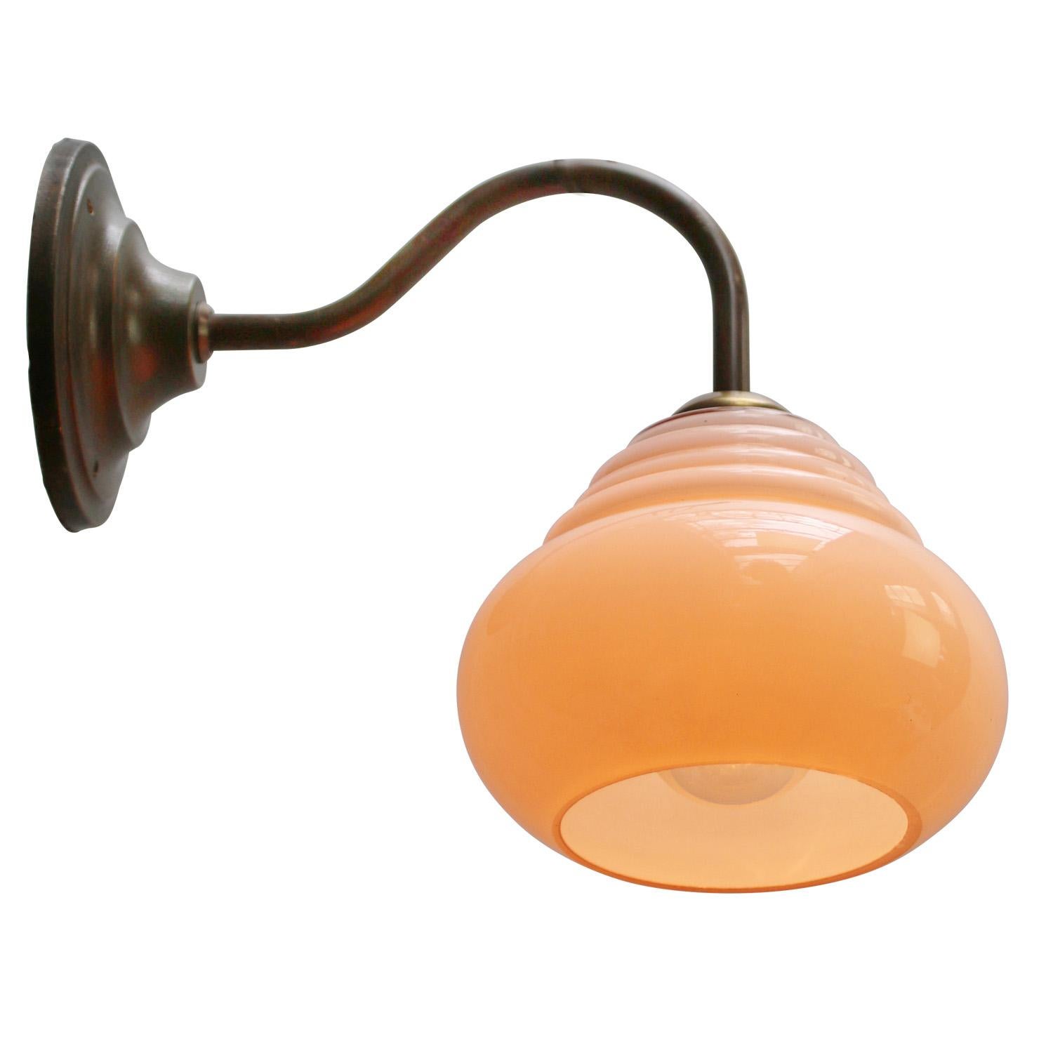 20th Century French Pink Clichy Glass Brass Sconces Wall Lamps