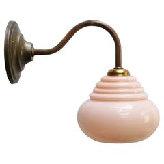 French Pink Clichy Glass Brass Sconces Wall Lamps