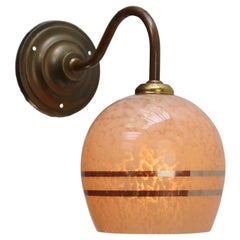 French Pink Clichy Glass Silver Stripes Brass Sconces Wall Lamp