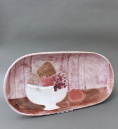 French Pink Decorative Ceramic Tray with Still Life Motif by Frères Cloutier