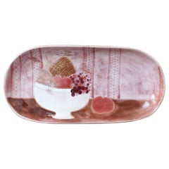 French Pink Decorative Ceramic Tray with Still Life Motif by Frères Cloutier