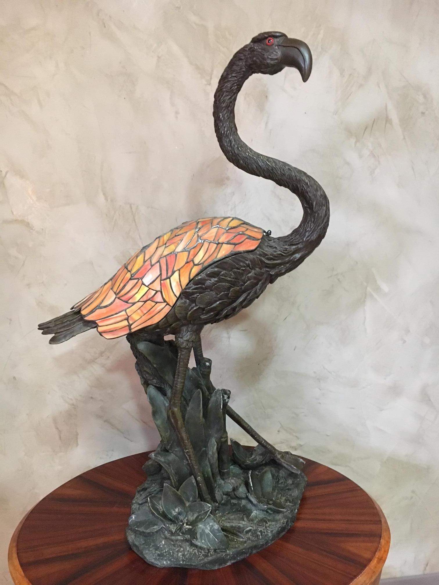 French Pink Flamingo Resin Lampe, 1980s 3