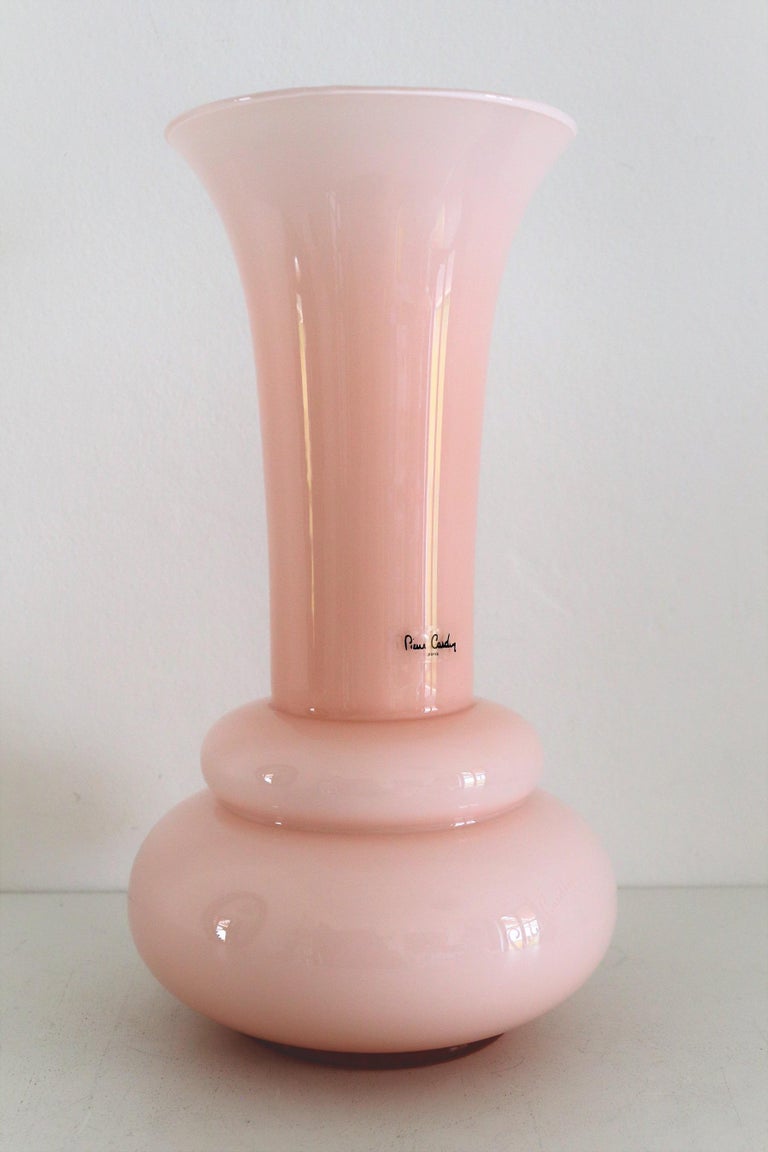 French Pink Flower Glass Vase Signed from Pierre Cardin, 1980s For Sale 5