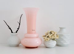 French Pierre Cardin Pink Flower Glass Vase, Signed, 1980s