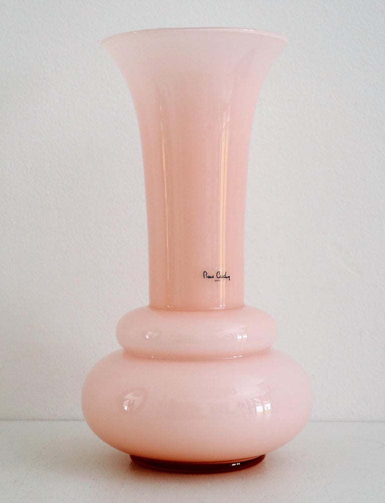 Futurist French Pink Flower Glass Vase Signed from Pierre Cardin, 1980s For Sale