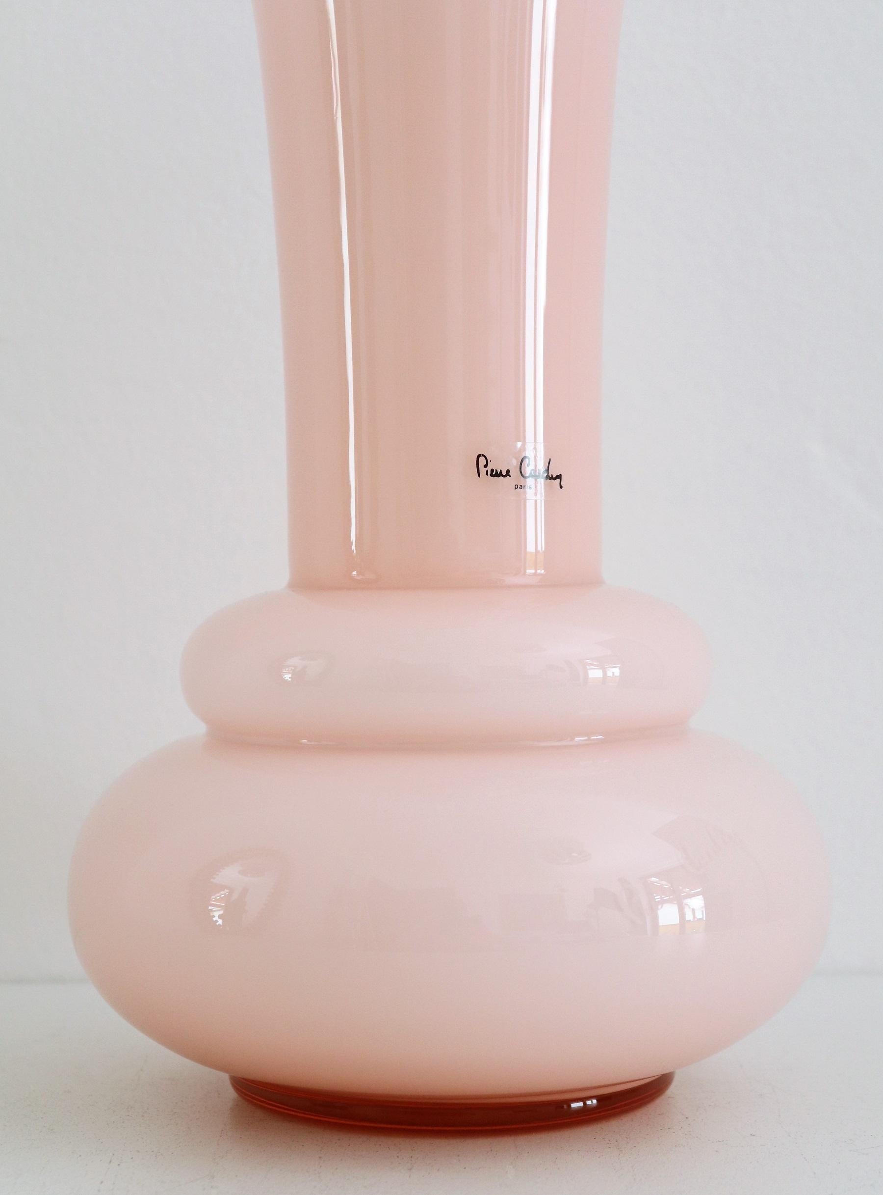 Mid-Century Modern French Pierre Cardin Pink Flower Glass Vase, Signed, 1980s For Sale