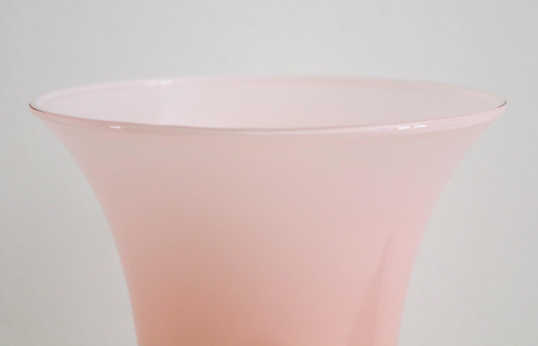 Late 20th Century French Pierre Cardin Pink Flower Glass Vase, Signed, 1980s For Sale
