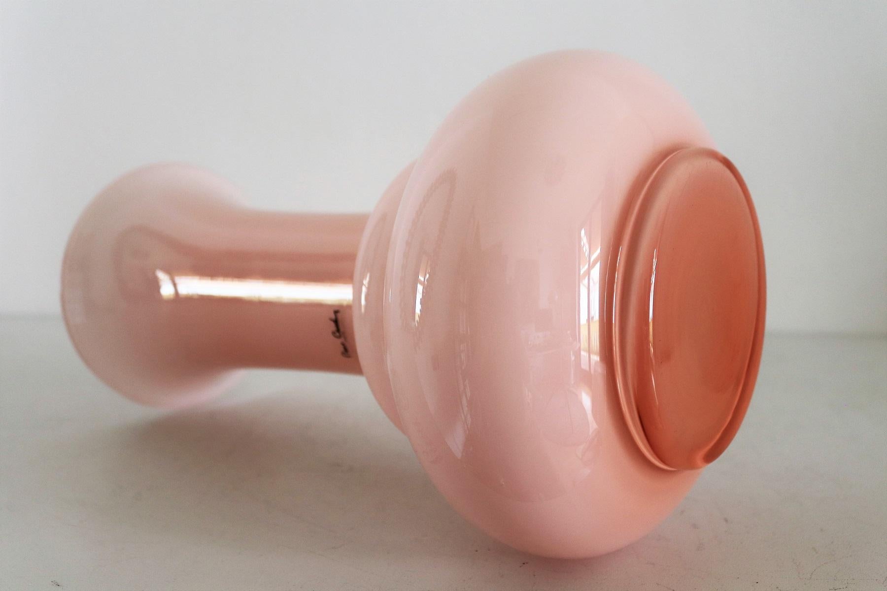 French Pierre Cardin Pink Flower Glass Vase, Signed, 1980s For Sale 2