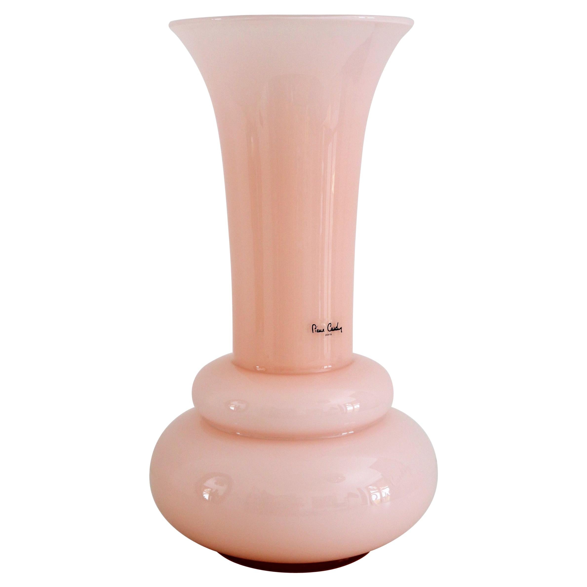 French Pierre Cardin Pink Flower Glass Vase, Signed, 1980s