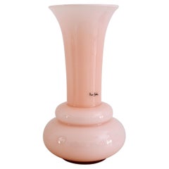 Vintage French Pierre Cardin Pink Flower Glass Vase, Signed, 1980s