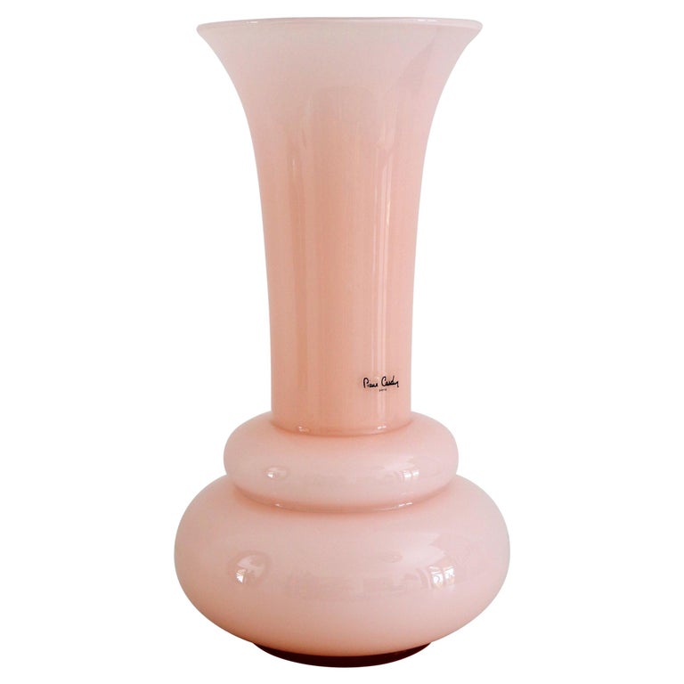 French Pink Flower Glass Vase Signed from Pierre Cardin, 1980s For Sale