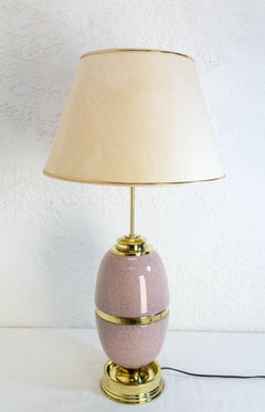 French Pink Glazed Terracotta & Brass Table Lamp circa 1970