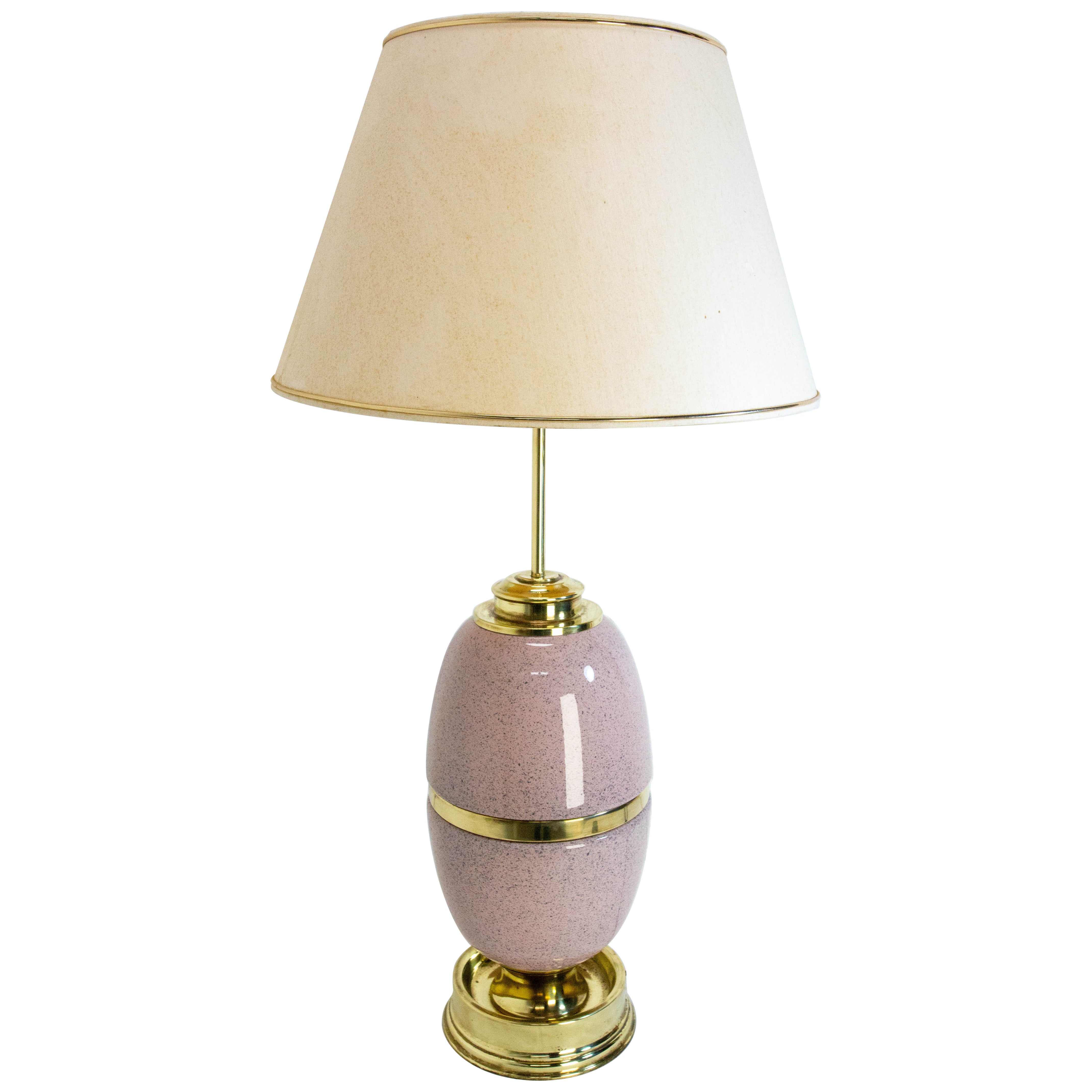 French Pink Glazed Terracotta 
Brass Table Lamp circa 1970 en venta