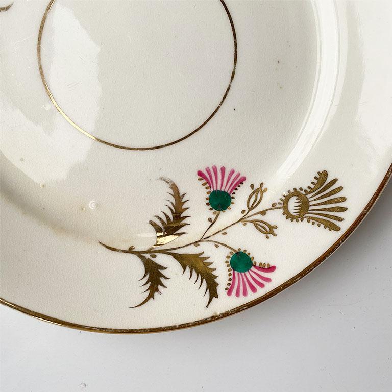 20th Century French Pink Green and Gold Ceramic Saucers, Set of 3 For Sale