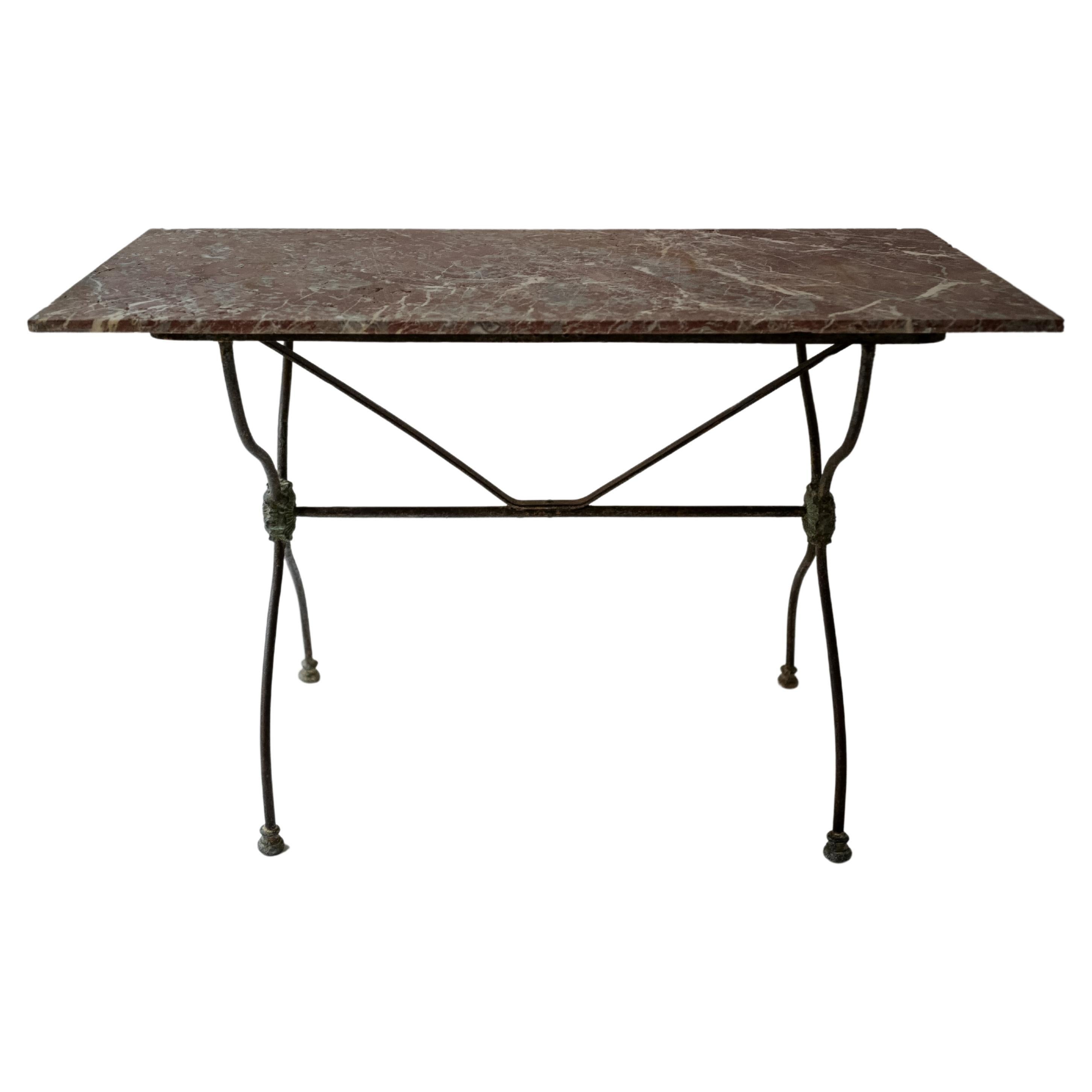 French Pink Marble and Iron garden console table  For Sale