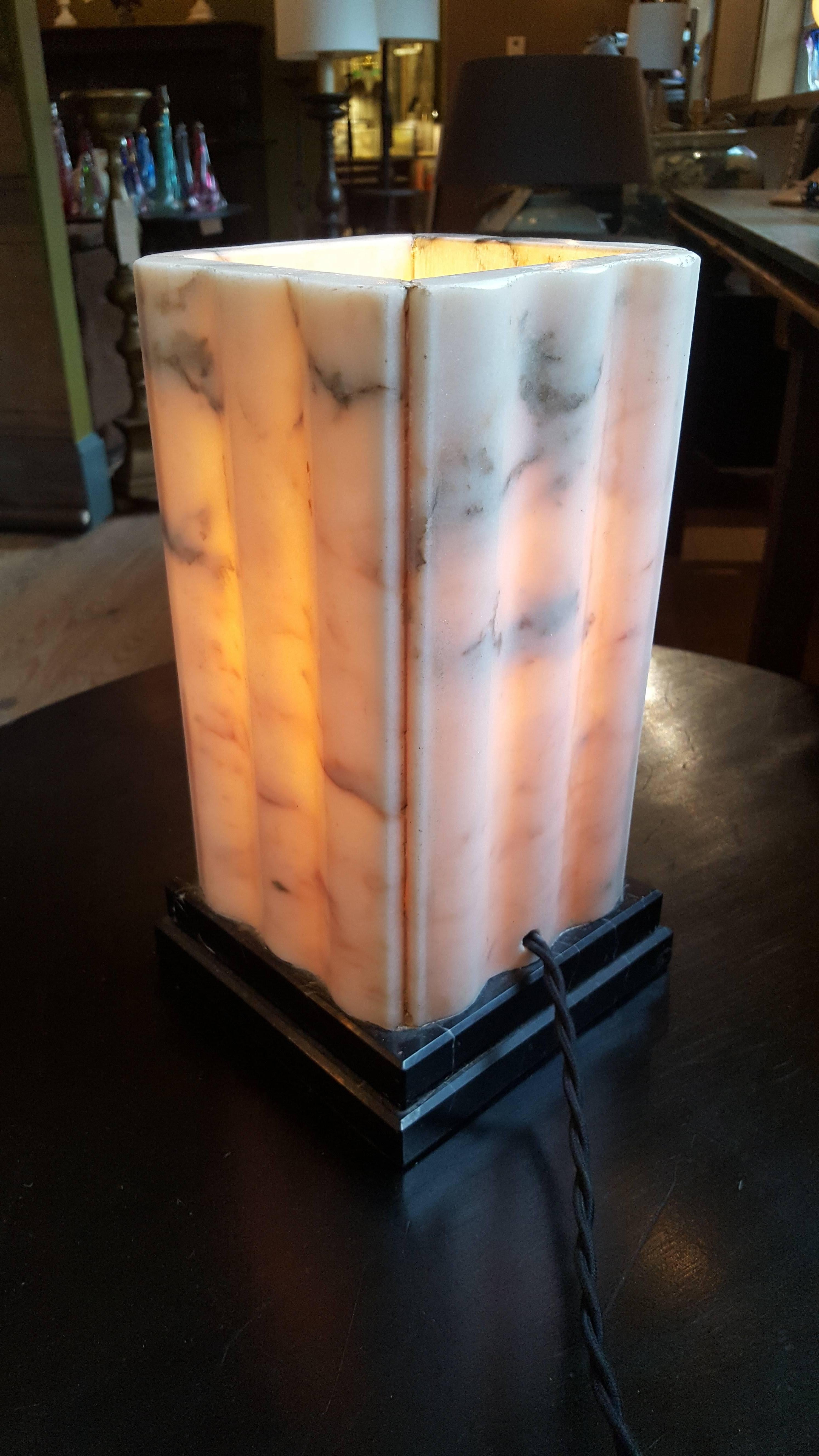 Pink Marble Art Deco Lamp  In Excellent Condition In Houston, TX