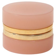 French Pink Mini Round Opaline Box with Polished Brass Mount, Early 20th C.