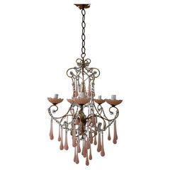 French Pink Opaline Bobeches & Murano Drops Crystal Swags Chandelier Elegant