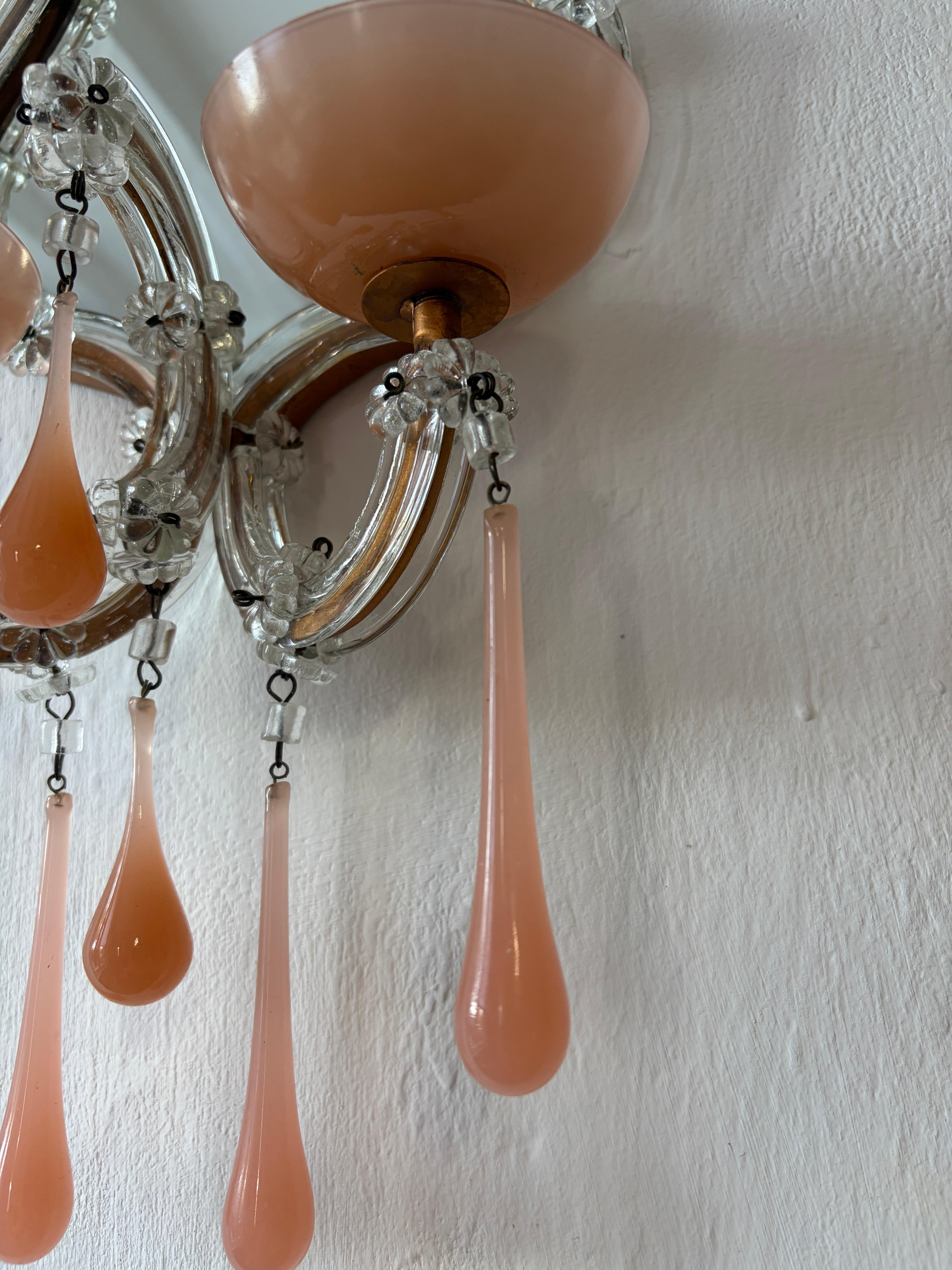 Applique francesi in vetro di Murano con gocce opaline rosa, circa 1920 in vendita 4