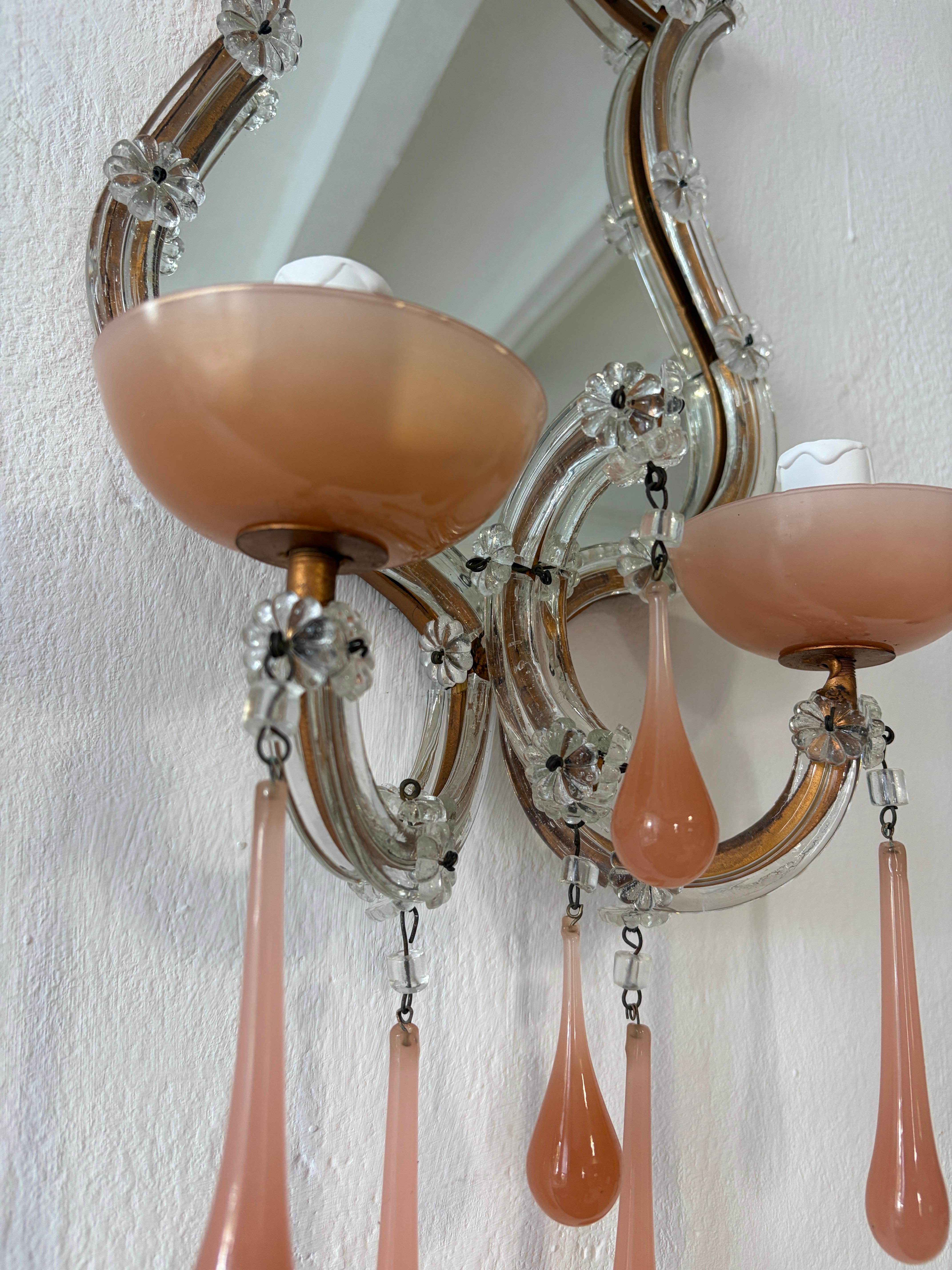Applique francesi in vetro di Murano con gocce opaline rosa, circa 1920 in vendita 5