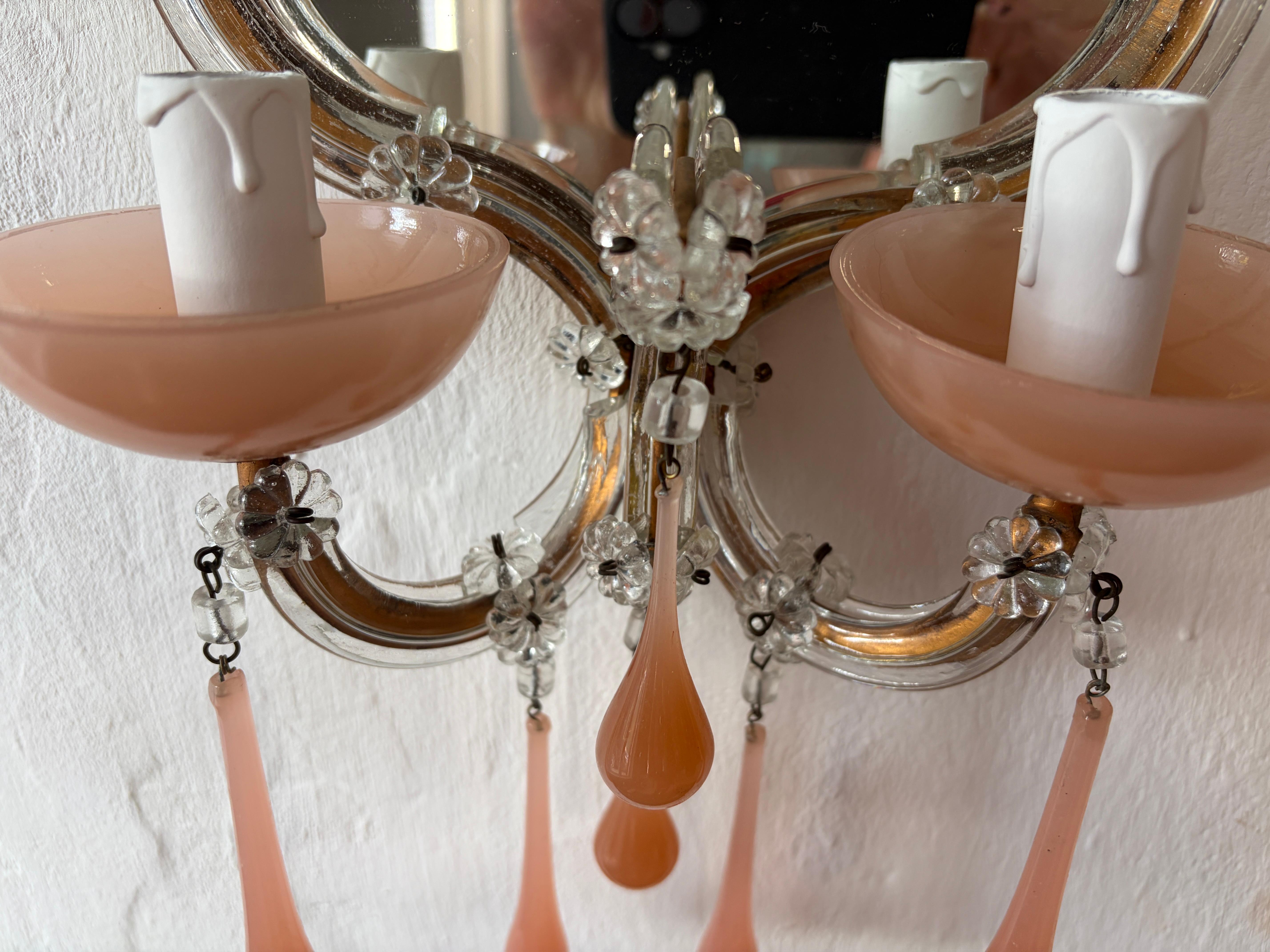 Applique francesi in vetro di Murano con gocce opaline rosa, circa 1920 in vendita 6