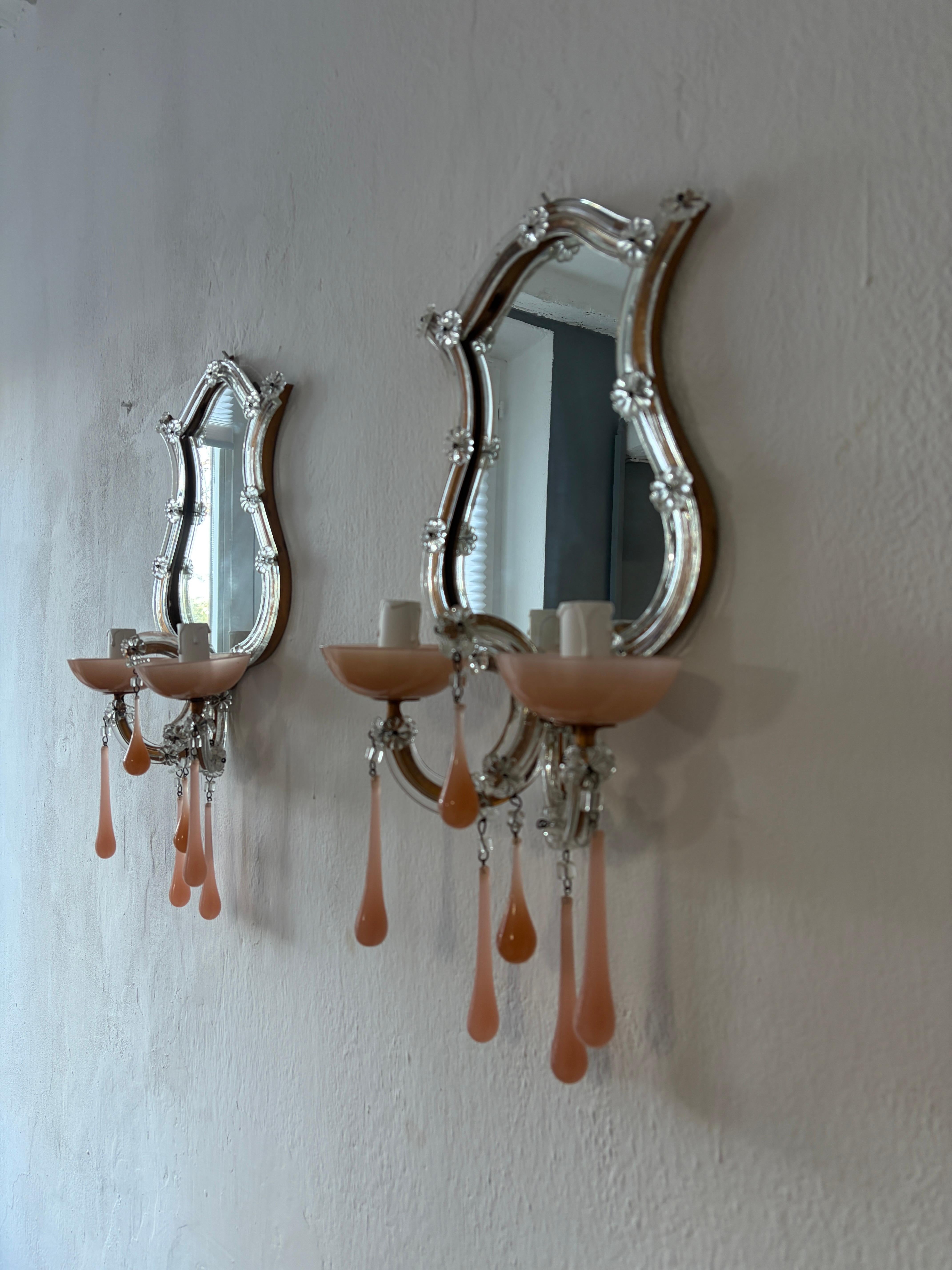Applique francesi in vetro di Murano con gocce opaline rosa, circa 1920 In condizioni buone in vendita a Firenze, Toscana