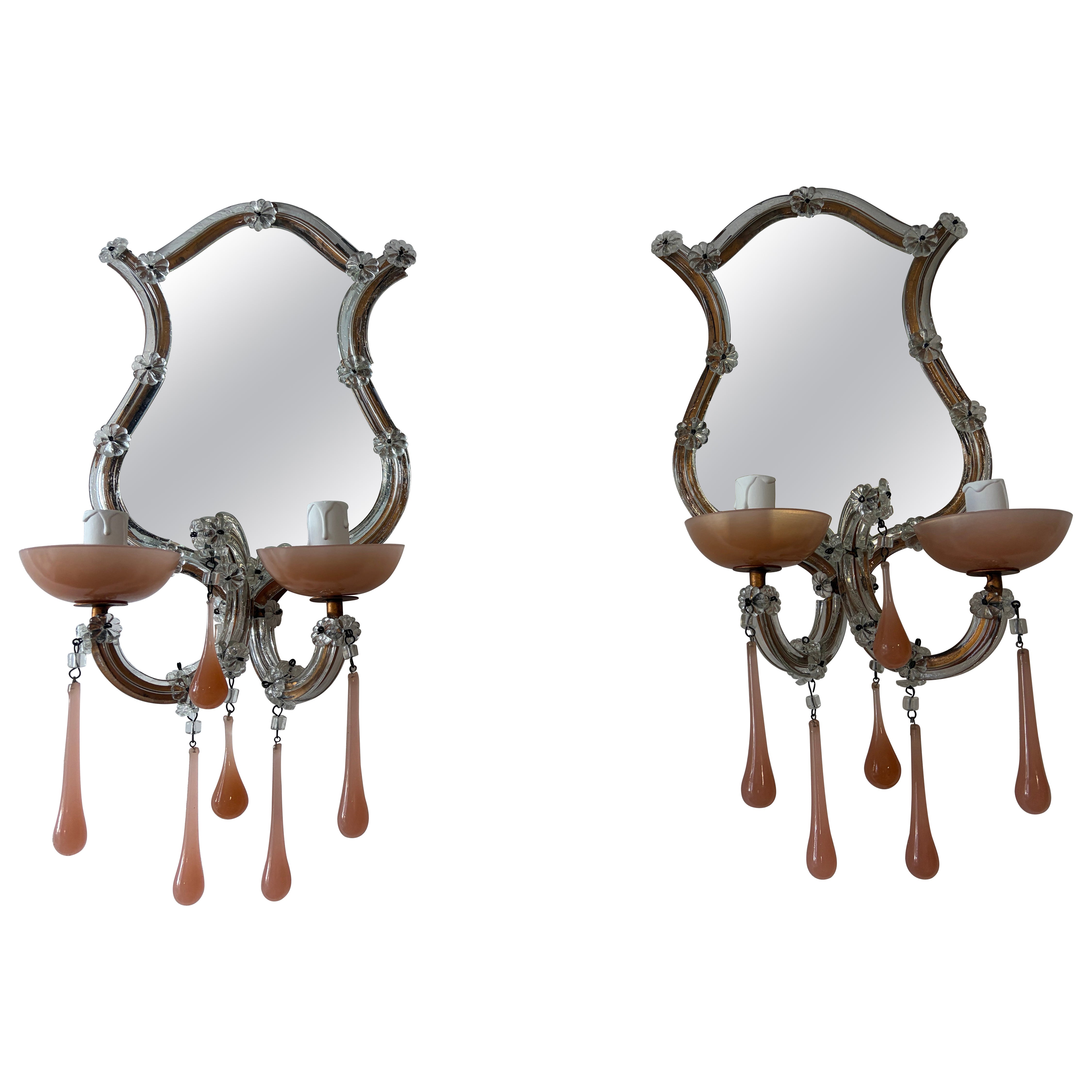 Applique francesi in vetro di Murano con gocce opaline rosa, circa 1920