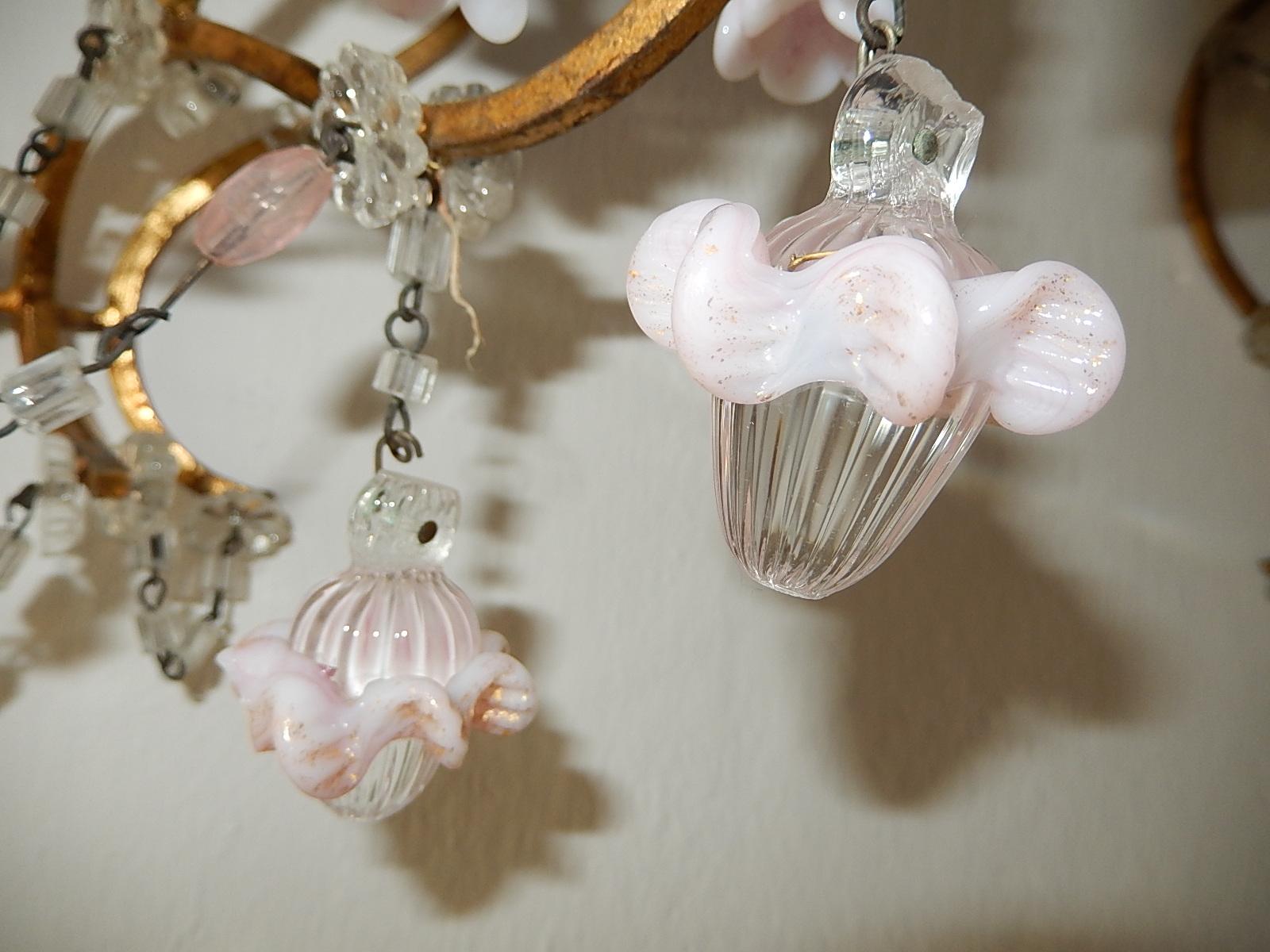 French Pink Opaline Drops with Beads and Crystal Sconces 7