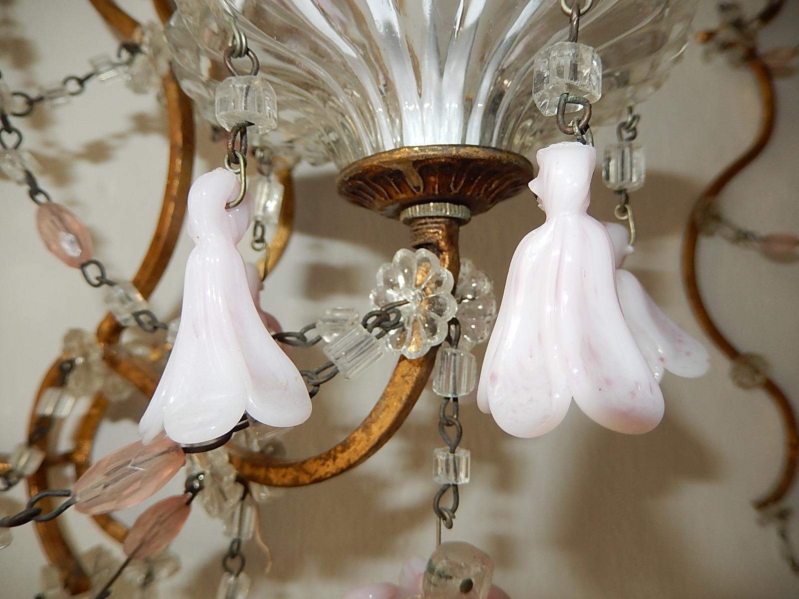 French Pink Opaline Drops with Beads and Crystal Sconces 8