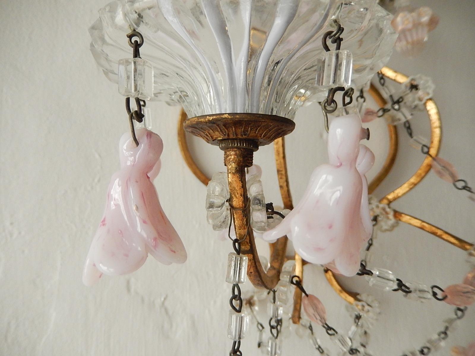 French Pink Opaline Drops with Beads and Crystal Sconces 9