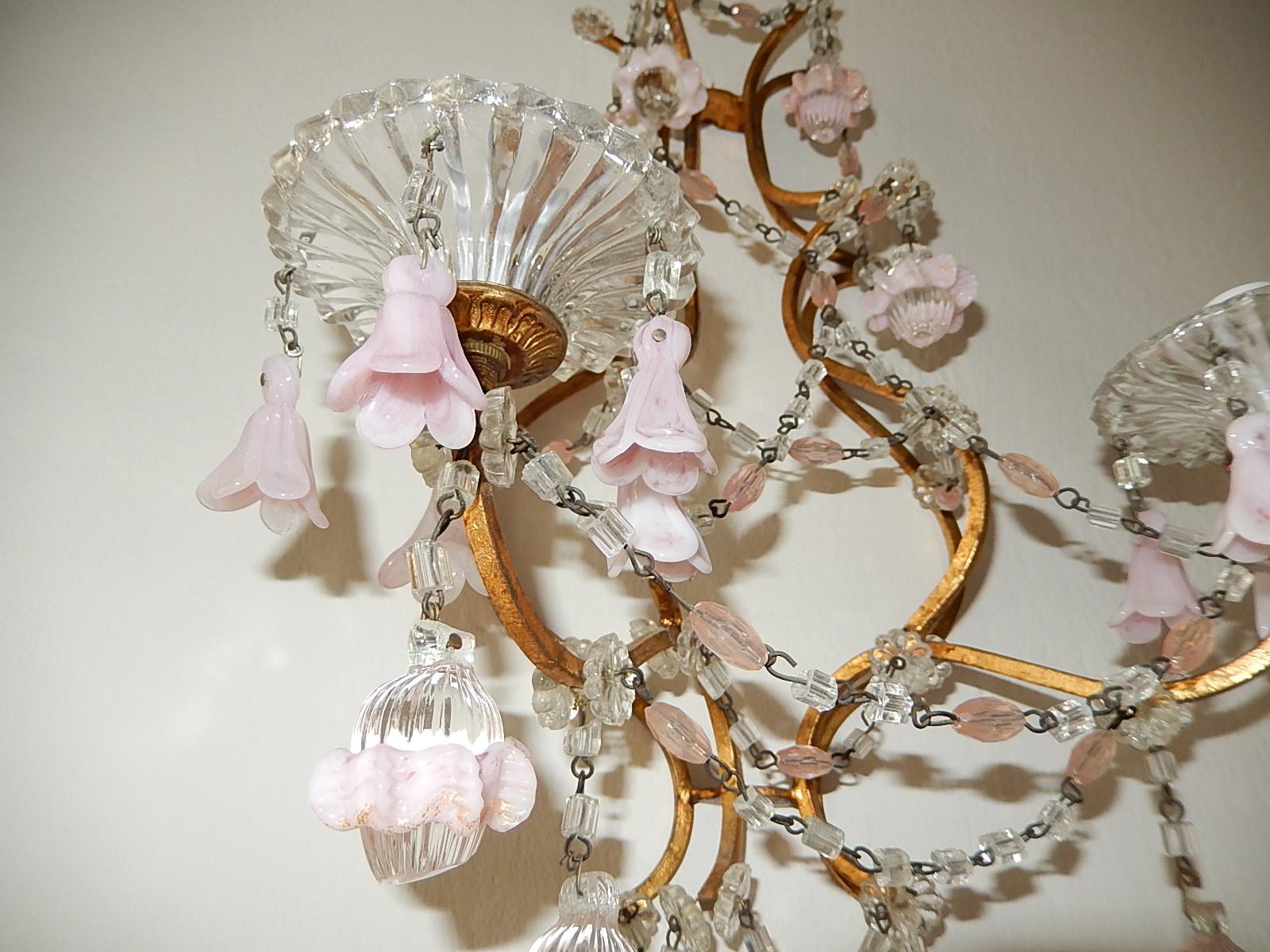 French Pink Opaline Drops with Beads and Crystal Sconces 3