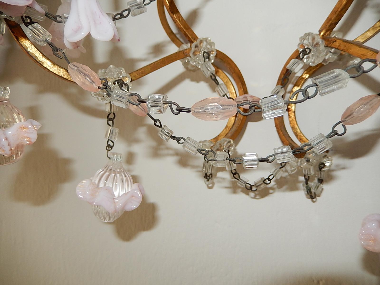 French Pink Opaline Drops with Beads and Crystal Sconces 4