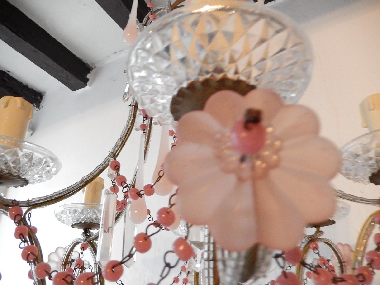 French Pink Opaline Murano Drops and Beads Beaded Chandelier 6