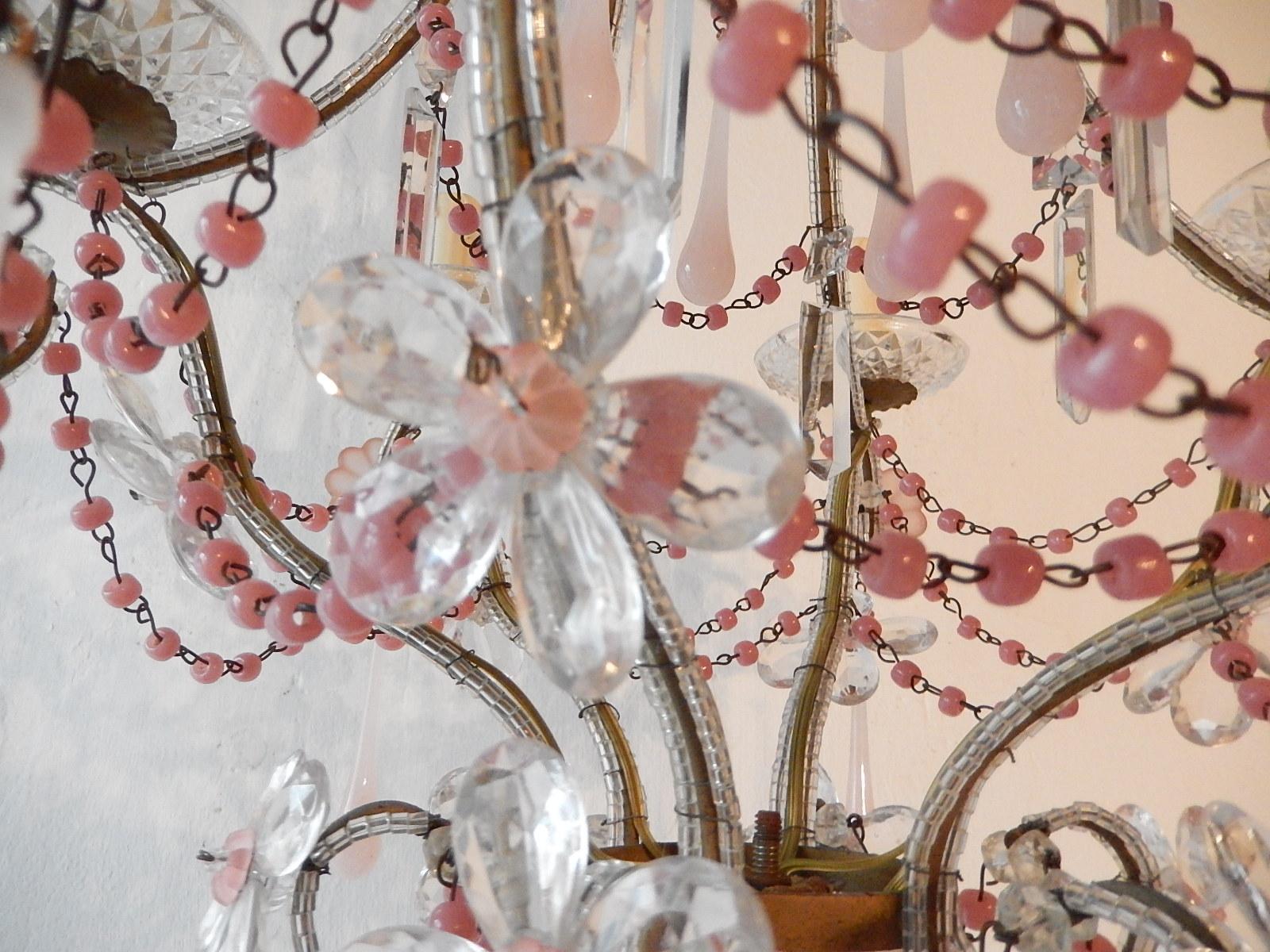 French Pink Opaline Murano Drops and Beads Beaded Chandelier 3