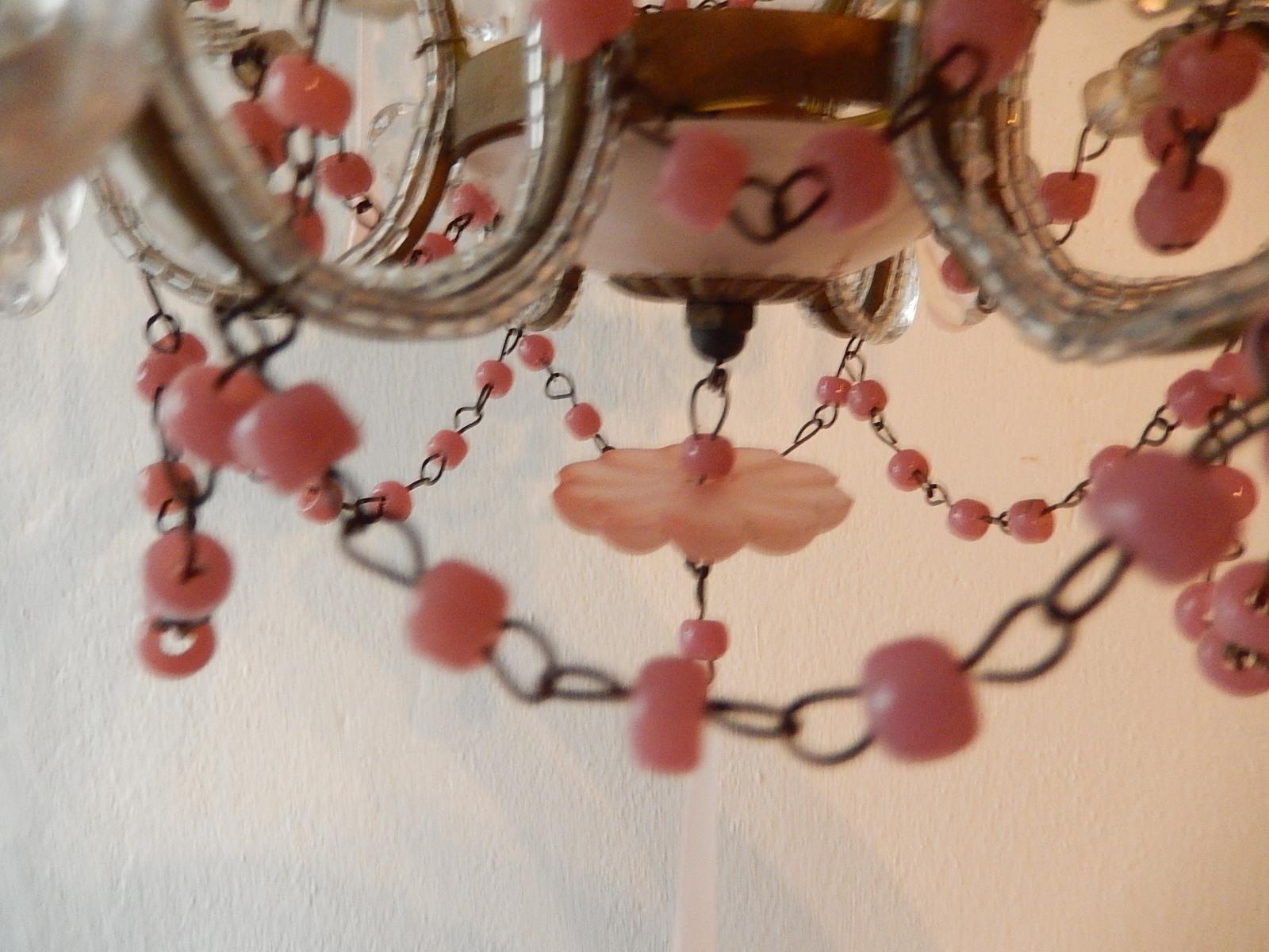 French Pink Opaline Murano Drops and Beads Beaded Chandelier 4