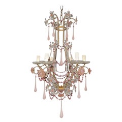 French Pink Opaline Murano Drops and Beads Beaded Chandelier