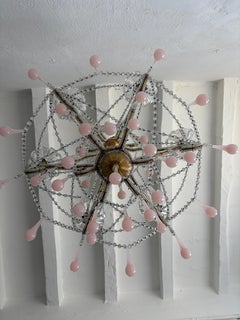 French Pink Opaline Murano Drops Rock Crystal Swags Chandelier, circa 1920