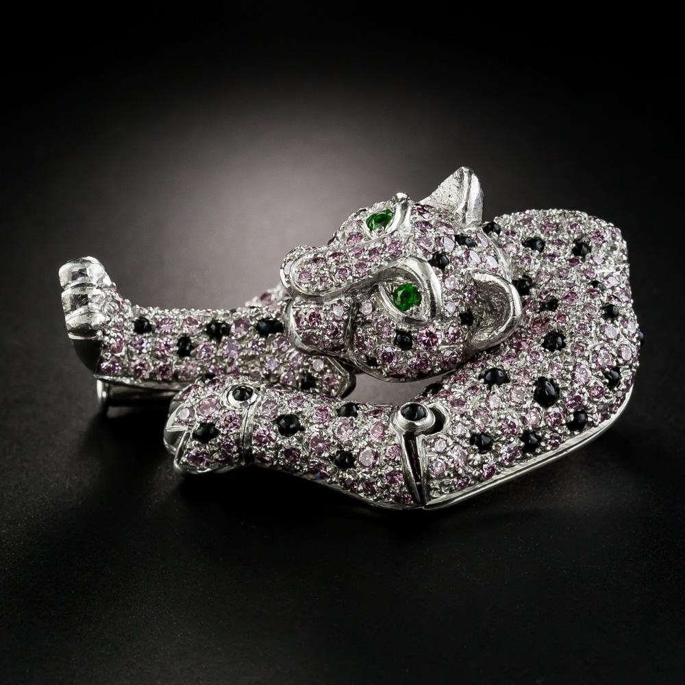Round Cut French Pink Panther Diamond Brooch