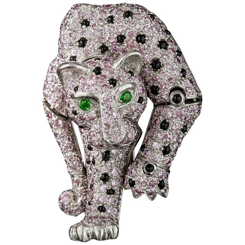 French Pink Panther Diamond Brooch