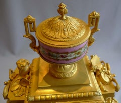 French Pink Porcelain and Ormolu Mantel Clock