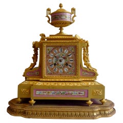 French Pink Porcelain and Ormolu Mantel Clock