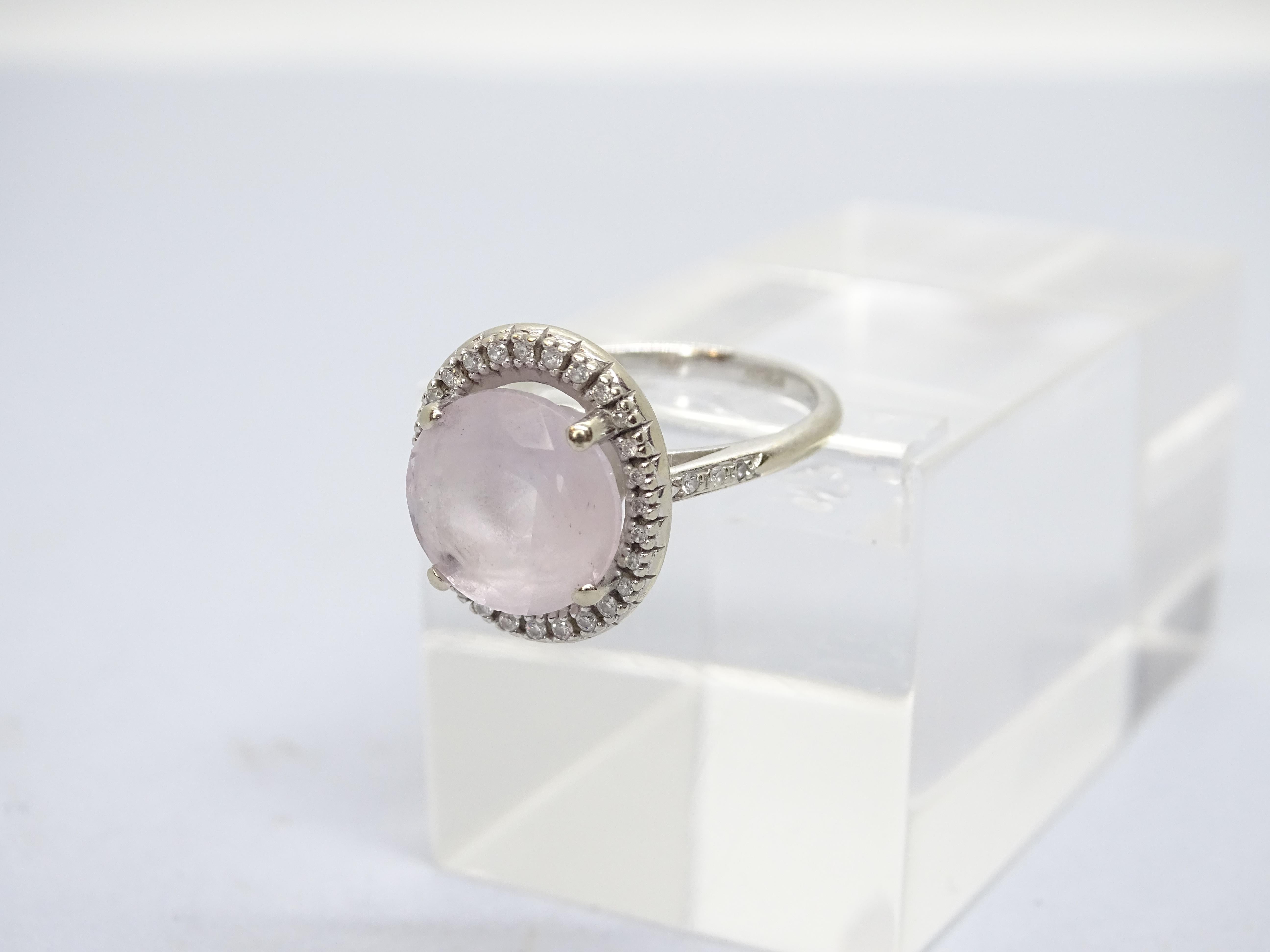 Romantic French pink Ring amethyst  diamonds 0.31 Ct. 18K white gold, Maison Mauboussin For Sale